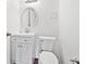 Cozy half-bathroom with white vanity, decorative mirror, and updated fixtures at 2920 Alberta Dr, Marietta, GA 30062