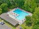 Large community pool with lounge seating and umbrellas surrounded by lush trees and a recreation area at 2920 Alberta Dr, Marietta, GA 30062
