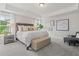Bright main bedroom with gray carpet, tray ceiling, sitting area and large window for natural light at 2700 Westgate Park Dr, Loganville, GA 30052
