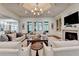 Spacious living room featuring coffered ceiling, fireplace, and large windows offering natural light at 272 Lake Forrest Ne Ln, Atlanta, GA 30342