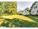 View of backyard and lawn behind white and brick house on a sunny day at 965 Sundew Se Dr, Conyers, GA 30013