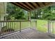The back porch offers a relaxing space with wooden flooring and railings, overlooking the lush backyard at 1353 Litchfield Ct, Snellville, GA 30078