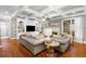 Well-lit living room showcasing hardwood floors, a fireplace, built-in shelving, and a comfortable seating area at 4840 Spring Park Cir, Suwanee, GA 30024