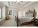 Cozy bedroom with a tray ceiling, a window bench, and an ornate iron bed frame at 5119 Greythorne Ln, Marietta, GA 30068