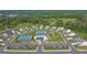 Community aerial view highlighting amenities including a pool, tennis courts, playground, and ample parking at 5320 Coltman Dr, Cumming, GA 30028