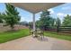 Covered outdoor patio space with a table, seating, and a view of the fenced in backyard at 5320 Coltman Dr, Cumming, GA 30028