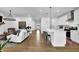 Open concept living space including kitchen with island, living room, hardwood floors, and modern design at 5320 Coltman Dr, Cumming, GA 30028