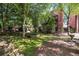 Spacious backyard oasis with mature trees, lush greenery, and shaded retreat at 1600 Heritage Trl, Roswell, GA 30075