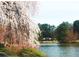 Scenic lake view with blossoming tree branches, a house in the distance, and lush greenery at 894 Nottingham Dr, Avondale Estates, GA 30002