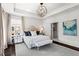 Bright primary bedroom with tray ceilings, decorative chandelier, and access to an ensuite bath at 3481 Landen Pine Ne Ct, Atlanta, GA 30305