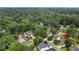 Aerial shot showcasing property in a lush, wooded neighborhood, with a hint of the city skyline at 2500 Madison Commons, Atlanta, GA 30360