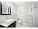 Modern bathroom featuring a stand up shower, vessel sink and modern fixtures at 5141 Rocky Run, Stone Mountain, GA 30088