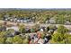 Aerial shot shows property's location surrounded by mature trees, city skyline in distance at 2018 Presley Ne Way, Atlanta, GA 30317