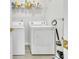 Functional laundry room with modern washer, dryer, and storage shelves at 3610 Darcy Nw Ct, Kennesaw, GA 30144