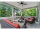 Relaxing back porch with comfortable seating, an overhead ceiling fan, and views of lush greenery at 805 Ponce De Leon Ne Ter, Atlanta, GA 30306
