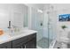 Modern bathroom featuring a vanity with a vessel sink and a glass enclosed shower at 805 Ponce De Leon Ne Ter, Atlanta, GA 30306