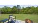 A backyard patio with a seating area and a fire pit at 218 Jordan Dr, Woodstock, GA 30188
