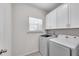 Bright laundry room with white cabinets, washer, and dryer at 218 Jordan Dr, Woodstock, GA 30188