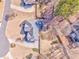 A high-angle view of a home with an outdoor patio surrounded by trees, showcasing the property's layout at 4213 Bretdale Nw Run, Kennesaw, GA 30152
