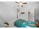 Cozy bedroom with carpet, features a ceiling fan, a bed, tent, and a moose art piece on the wall at 495 Duval Dr, Alpharetta, GA 30009