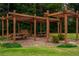 Outdoor pergola with picnic tables, swing and seating area nestled in lush landscaping at 8675 Hope Vine, Roswell, GA 30076