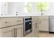 Modern kitchen island with stainless steel microwave, custom cabinetry, and ample storage at 415 Mayfair Ct, Alpharetta, GA 30009