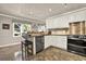 Modern kitchen featuring white cabinets, stainless steel appliances, dark countertops, and bar seating at 4320 Oklahoma Nw Way, Kennesaw, GA 30152