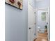 Hallway bathroom, with blue walls, with a view of the toilet and a plant at 1614 Rucker Rd, Alpharetta, GA 30009