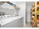 Bright laundry room with a washer, dryer, shelving, and ample storage space at 200 River Vista Dr # 120, Atlanta, GA 30339