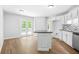 Spacious kitchen featuring white cabinets, island, and access to a deck at 4638 Arrow Wind Dr, Powder Springs, GA 30127