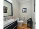 Stylish powder room features a modern vanity, sleek fixtures, and elegant decor at 3740 Ashford Ne Pt, Brookhaven, GA 30319