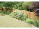 Well-maintained yard with a wooden fence and vibrant landscaping, offering privacy at 4020 Alligator Pt, Cumming, GA 30028
