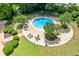 Aerial view of a community pool surrounded by lush landscaping and lounge chairs at 130 26Th Nw St # 801, Atlanta, GA 30309