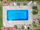 Aerial view of a sparkling swimming pool with patio and landscaping in the backyard at 811 Ivy Ridge Dr, Loganville, GA 30052