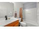 Bathroom with a single sink vanity, toilet, and shower with bathtub at 6213 Indian Wood Cir, Mableton, GA 30126
