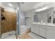 Bathroom featuring double vanity, shower, tub, and tile flooring at 6213 Indian Wood Cir, Mableton, GA 30126
