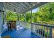 Relaxing porch with a dining table, string lights, and scenic views of the surrounding greenery and backyard at 7550 Fielder Rd, Jonesboro, GA 30236