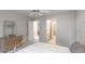 Bright bedroom featuring a ceiling fan, neutral walls, and easy access to the ensuite bathroom at 3580 Treeline Ne Pass, Roswell, GA 30075