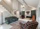 Bright living room featuring a fireplace, large windows, and staircase, creating a welcoming atmosphere at 3580 Treeline Ne Pass, Roswell, GA 30075