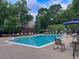 Refreshing pool area with lounge chairs and umbrellas, perfect for relaxing on a sunny day at 3580 Treeline Ne Pass, Roswell, GA 30075