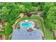 Aerial view showcasing the pool, patio, and lush landscaping of the backyard at 1610 Turtle Pond Dr, Hoschton, GA 30548