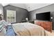 Bedroom featuring a large television, vaulted ceilings, and gray walls at 3 Tiffany Trce, Palmetto, GA 30268