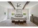Serene main bedroom with exposed wooden beams, a decorative fan, and a calming color scheme, providing a peaceful retreat at 3617 Carson Se Ln, Smyrna, GA 30080