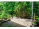 Backyard patio with lush greenery, stone pavers, and an inviting fire pit for cozy outdoor gatherings at 1460 Badingham Dr, Cumming, GA 30041
