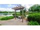 Charming lakeside swing under a wooden pergola, offering a peaceful spot to relax and enjoy the serene water views at 1460 Badingham Dr, Cumming, GA 30041