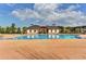 Large community pool with ample deck space, lounge chairs, and a view of the clubhouse at 828 Olmsted Ln, Duluth, GA 30097