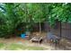 Cozy backyard with a fire pit, chairs, and a dark wooden privacy fence at 9013 Aldbury Dr, Locust Grove, GA 30248