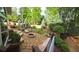 Backyard featuring a stone patio, fire pit, seating, manicured landscaping, and fenced yard for privacy at 811 Millvale Pl, Lawrenceville, GA 30044
