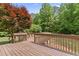 Backyard deck surrounded by mature trees at 129 Crown Walk, Mcdonough, GA 30253