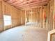 View of unfinished basement with wood framing, insulation and concrete floor at 5342 Legacy Trl, Douglasville, GA 30135